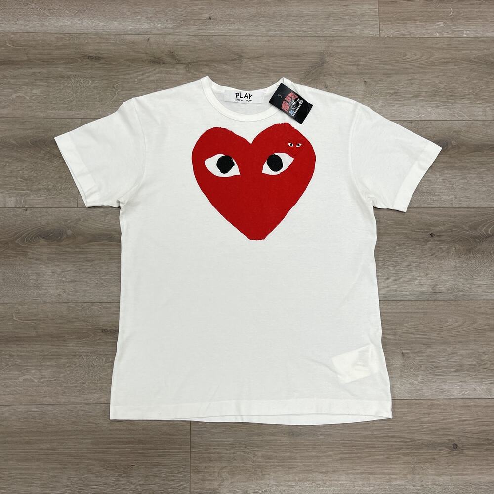 CDG Play Big Heart Tee T Shirt White Red size XL SF